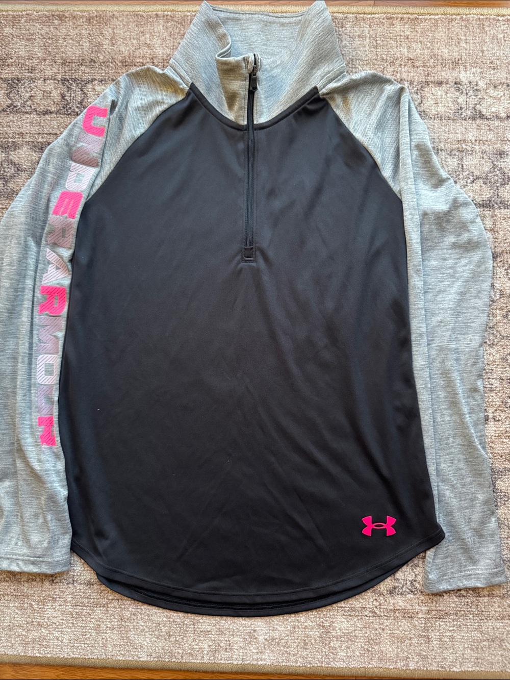 Under Armour Black & Gray Quarter-Zip Pullover with Pink Logos